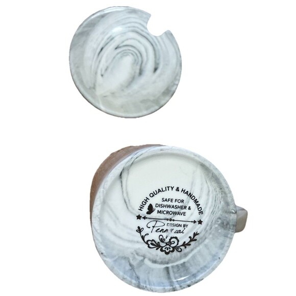 'Mens" Coffee Grey Swirl Ceramic Mug With cover And Gold Colored, HandMade !!! - Picture 10 of 16